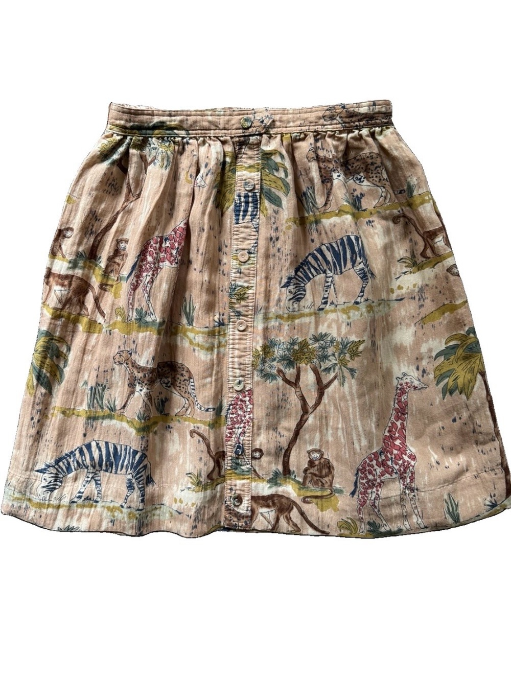 Pepaloves Safari Animal Print A-Line Skirt Button Front Novelty Small